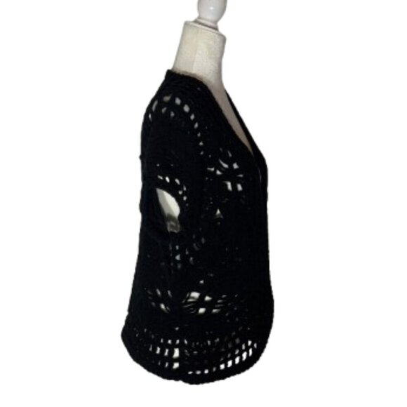 Coldwater Creek Crochet Black Women's Cardigan Open Front Size 16 - Picture 2 of 6